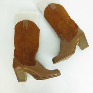 Vintage HANNA Cowboy Boots Brown Suede Leather